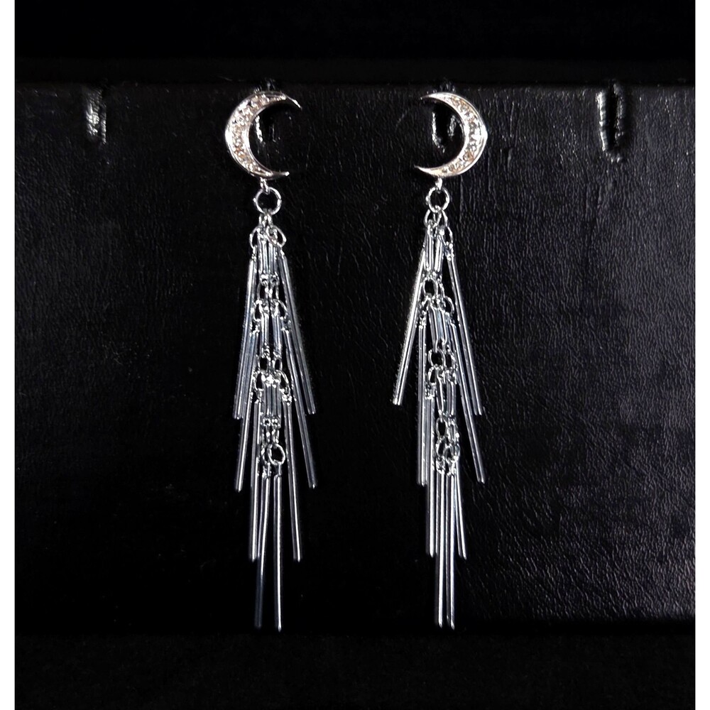 India Hicks Shoot For The Moon Earrings Womens Silver Fringe Jewelry Retired